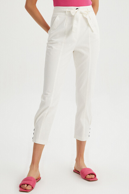 Womens Detailed Waist Tie Gabardine Trousers
