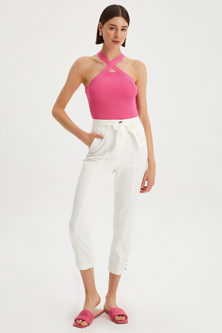 Womens Detailed Waist Tie Gabardine Trousers