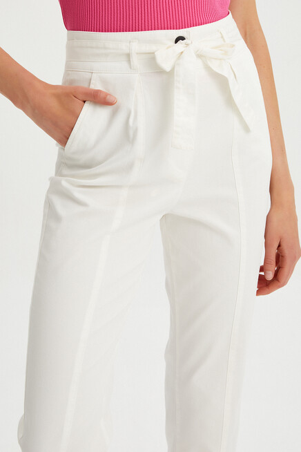 Womens Detailed Waist Tie Gabardine Trousers