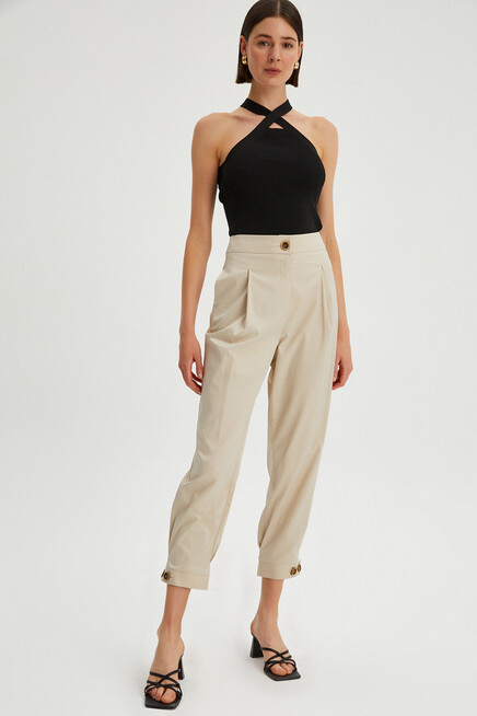 Womens Detailed Pleated Gabardine Trousers