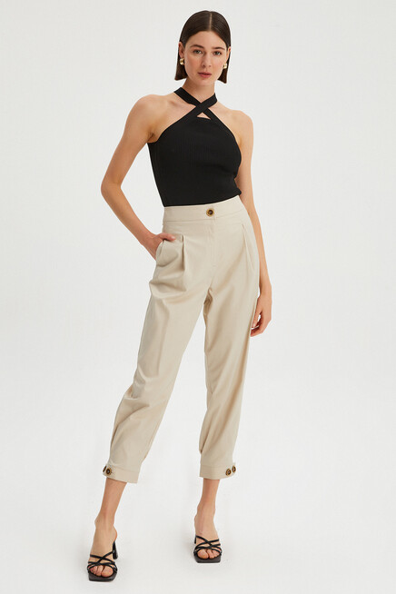 Womens Detailed Pleated Gabardine Trousers