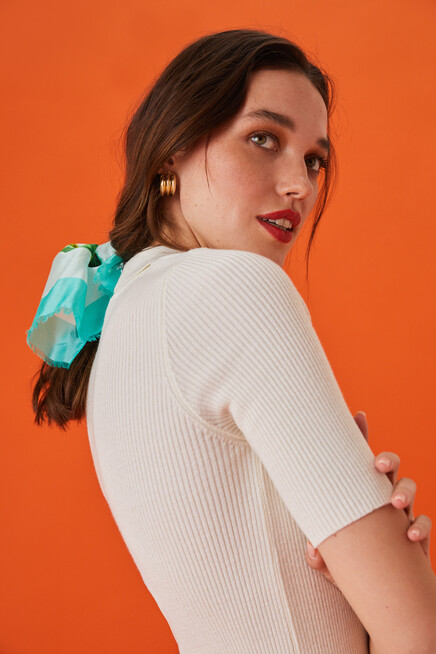 Womens Polo Neck Short Sleeve Basic Knitwear Blouse