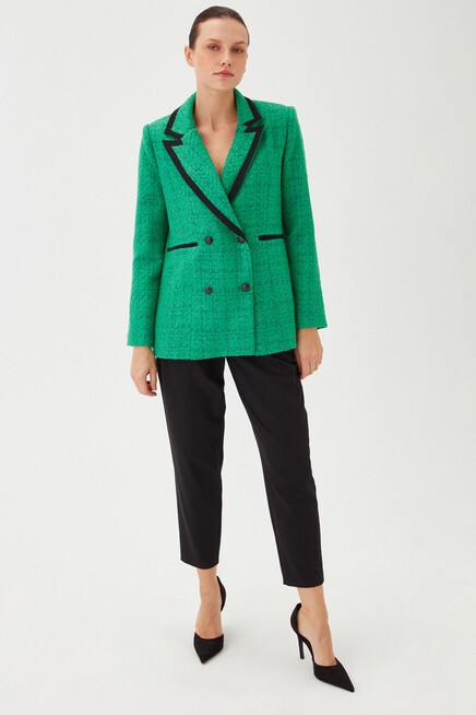 Womens Black Waist Button Detailed Pleated Fabric Trousers