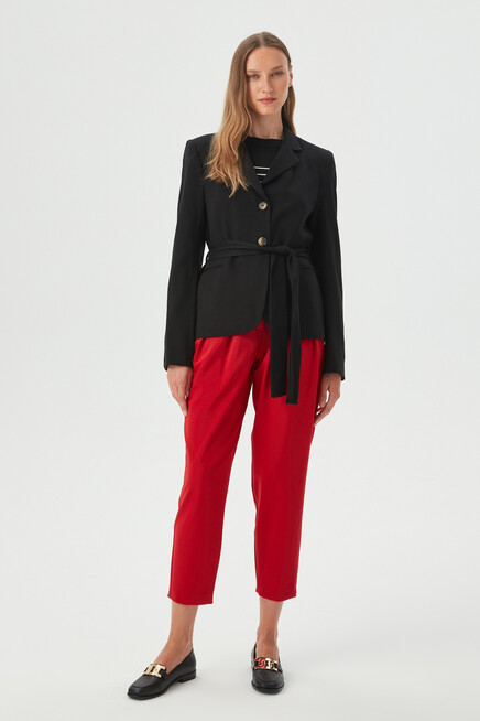 Womens Black Sash Detailed Blazer Jacket