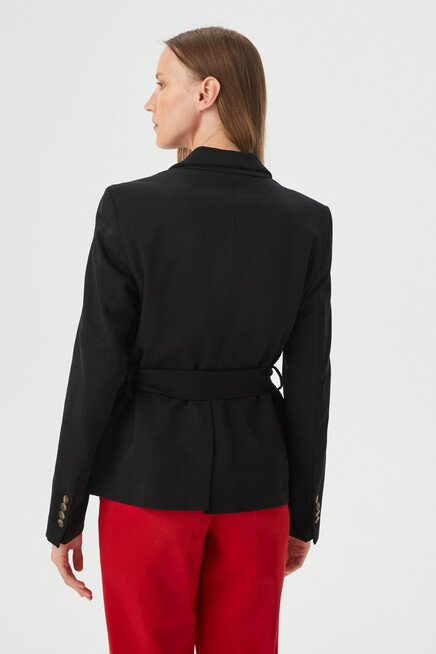 Womens Black Sash Detailed Blazer Jacket