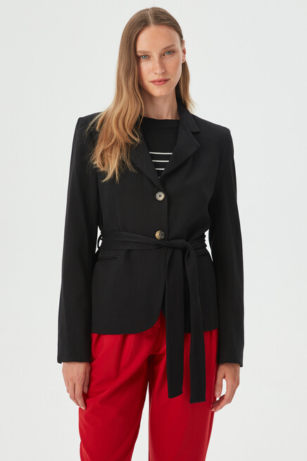 Womens Black Sash Detailed Blazer Jacket