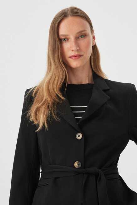 Womens Black Sash Detailed Blazer Jacket