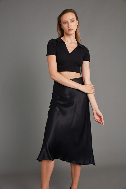 Womens Black Polo Neck Basic Crop Body