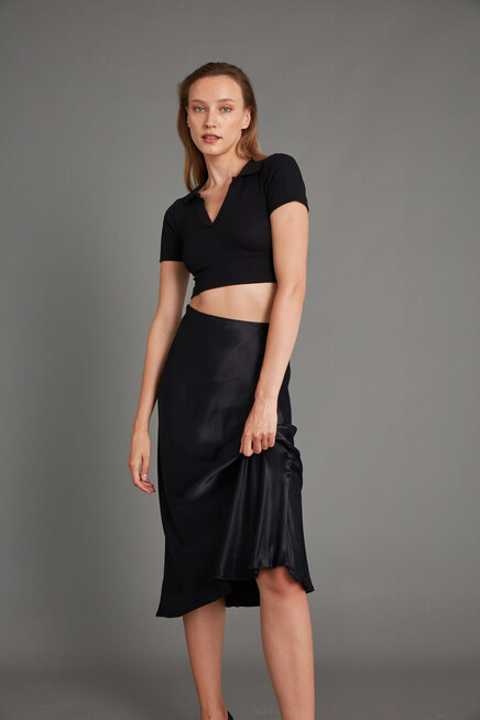 Womens Black Polo Neck Basic Crop Body