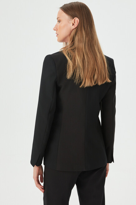 Womens Black One-Button Slim Fit Blazer Jacket