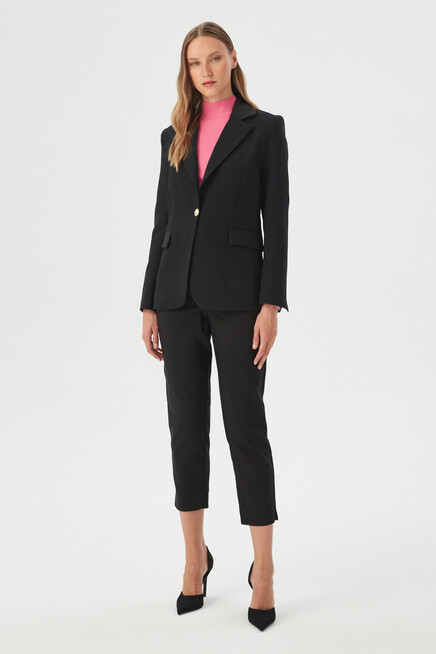 Womens Black One-Button Slim Fit Blazer Jacket