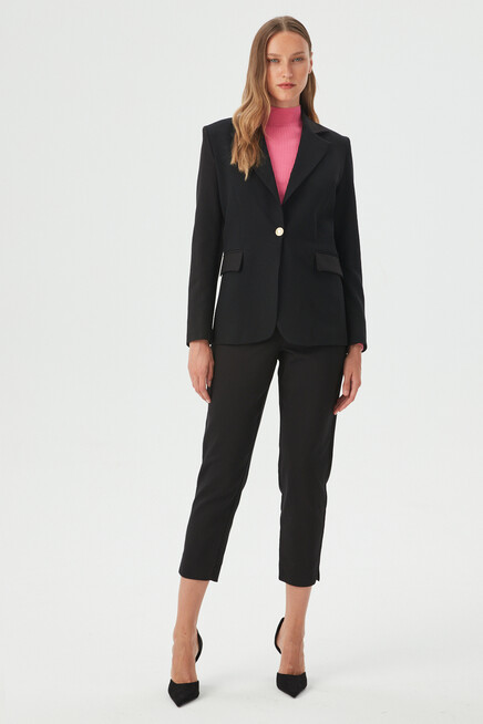 Womens Black One-Button Slim Fit Blazer Jacket
