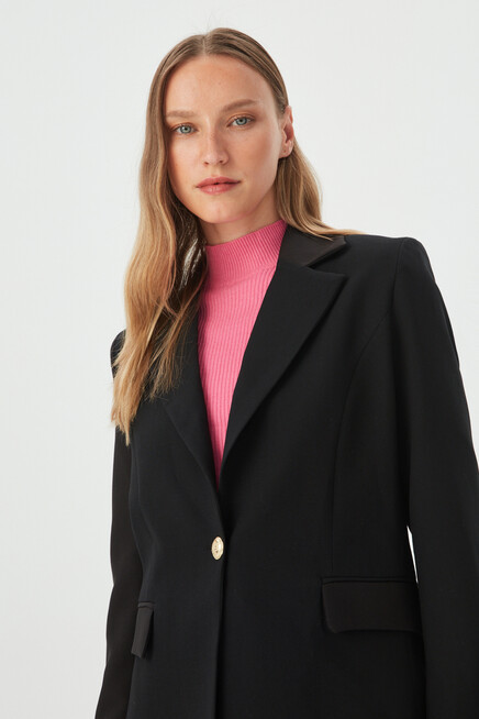 Womens Black One-Button Slim Fit Blazer Jacket