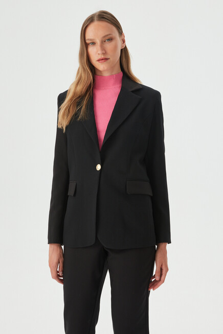 Womens Black One-Button Slim Fit Blazer Jacket