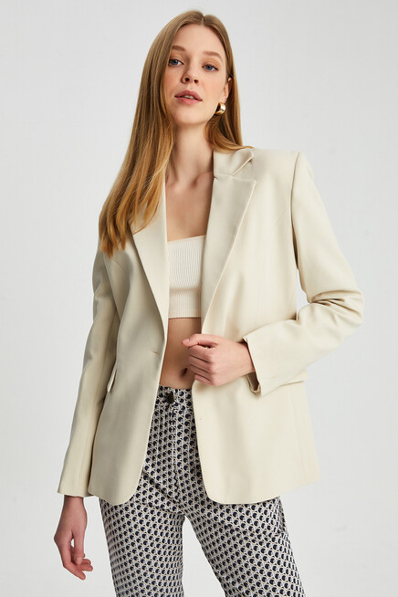 Kadın Tek Düğmeli Dar Kalıp Blazer Ceket