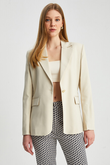 Kadın Tek Düğmeli Dar Kalıp Blazer Ceket