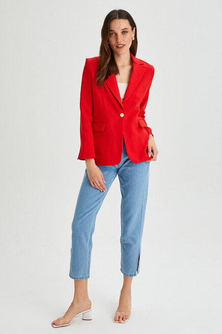 Kadın Tek Düğmeli Dar Kalıp Blazer Ceket