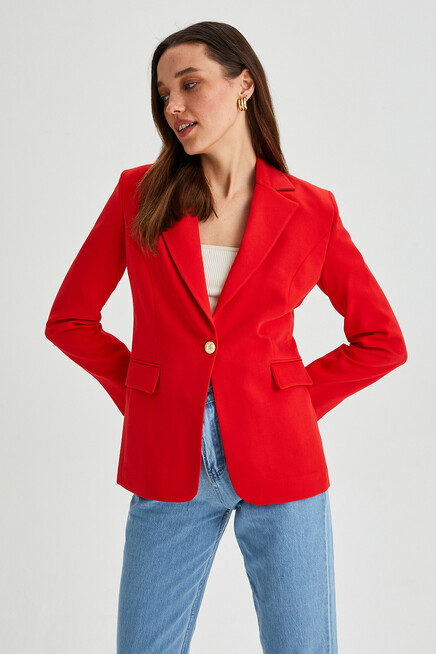 Kadın Tek Düğmeli Dar Kalıp Blazer Ceket