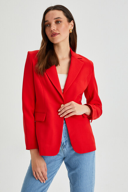 Kadın Tek Düğmeli Dar Kalıp Blazer Ceket