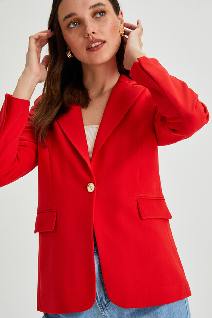 Kadın Tek Düğmeli Dar Kalıp Blazer Ceket