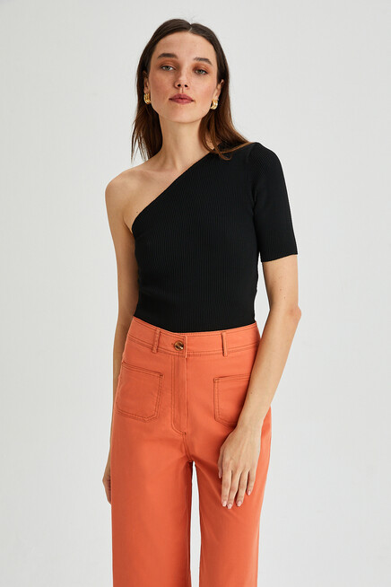 Womens One-Shoulder Detailed Knitwear Blouse