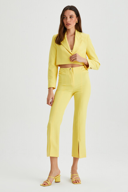 Womens Side Pleated Hem Slit Fabric Trousers