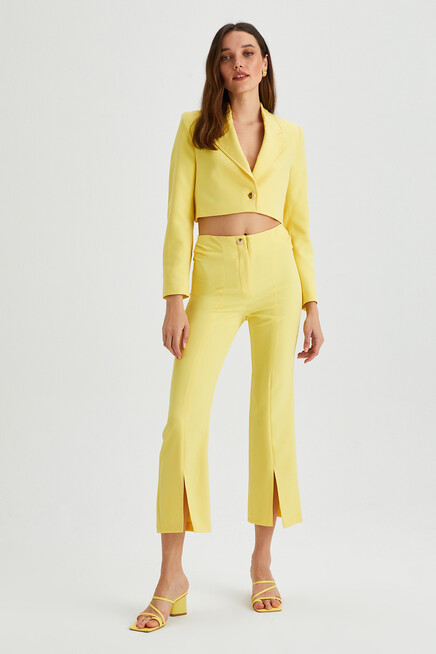 Womens Side Pleated Hem Slit Fabric Trousers