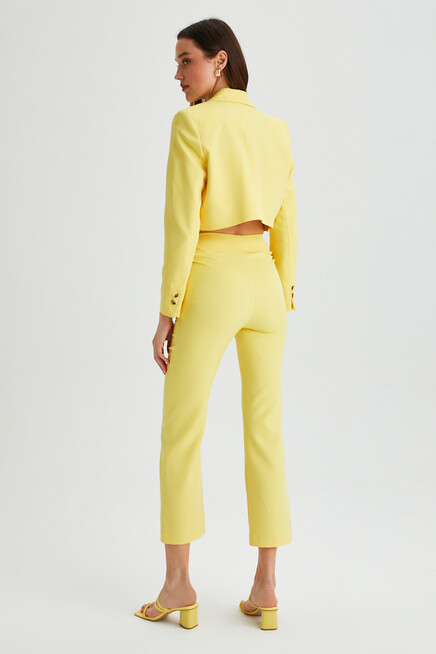 Womens Side Pleated Hem Slit Fabric Trousers