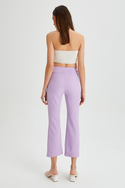 Womens Side Pleated Hem Slit Fabric Trousers