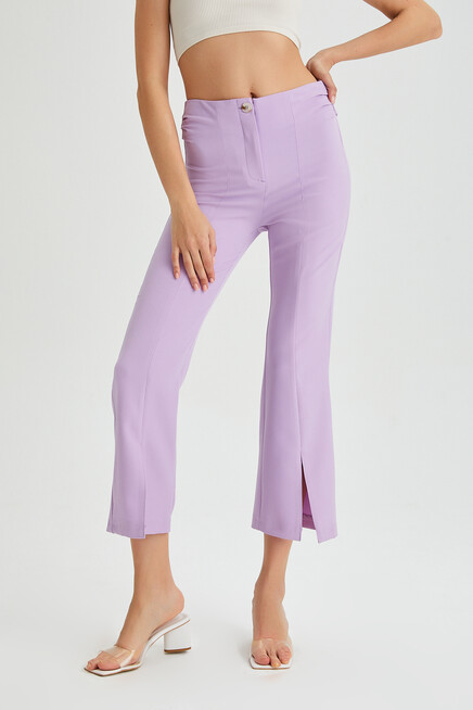 Womens Side Pleated Hem Slit Fabric Trousers