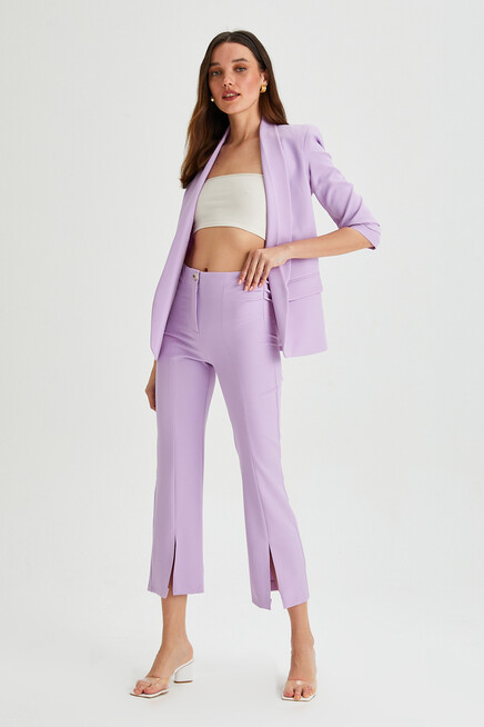 Womens Side Pleated Hem Slit Fabric Trousers