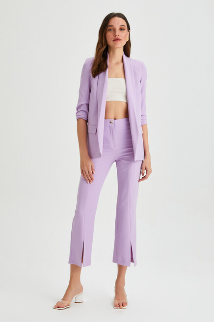 Womens Side Pleated Hem Slit Fabric Trousers