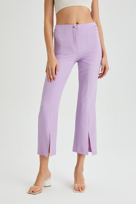 Womens Side Pleated Hem Slit Fabric Trousers
