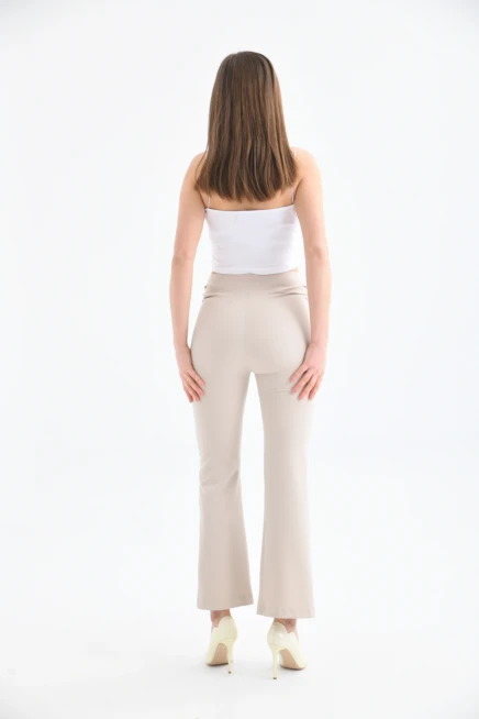 Womens Side Pleated Hem Slit Fabric Trousers
