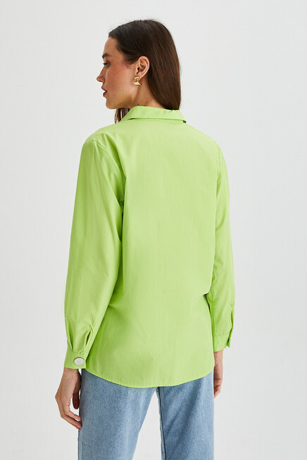 Womens Side Slit Detailed Long Sleeve Over Size Shirt