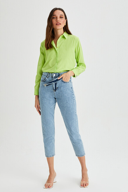 Womens Side Slit Detailed Long Sleeve Over Size Shirt