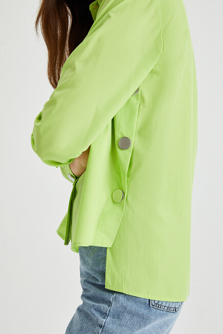 Womens Side Slit Detailed Long Sleeve Over Size Shirt