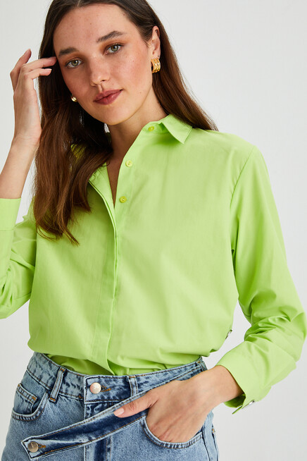 Womens Side Slit Detailed Long Sleeve Over Size Shirt