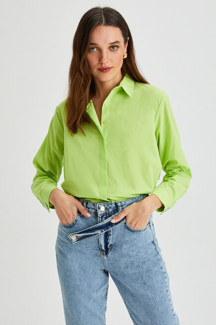 Womens Side Slit Detailed Long Sleeve Over Size Shirt