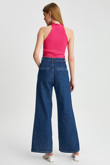 Womens Half Flared Jeans Trousers