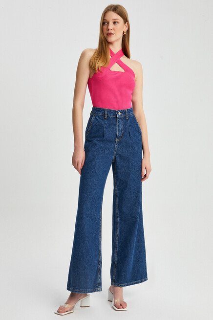 Womens Half Flared Jeans Trousers