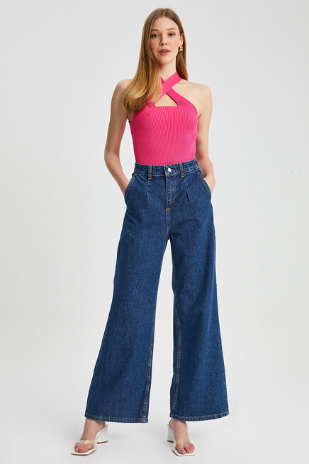 Womens Half Flared Jeans Trousers