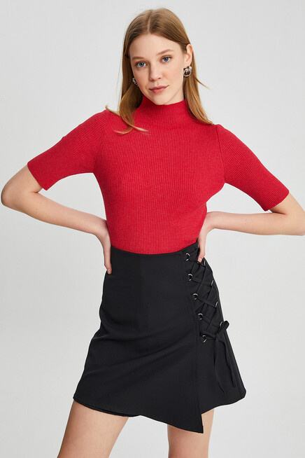 Womens Half Turtleneck Short Sleeve Basic Knitwear Blouse