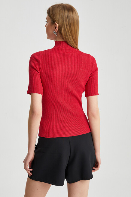 Womens Half Turtleneck Short Sleeve Basic Knitwear Blouse