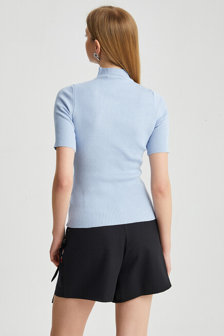 Womens Half Turtleneck Short Sleeve Basic Knitwear Blouse