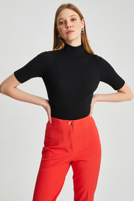 Womens Half Turtleneck Short Sleeve Basic Knitwear Blouse