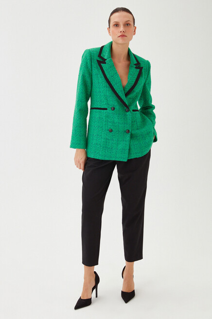 Womens Green Garni Detail Long Boucle Blazer Jacket