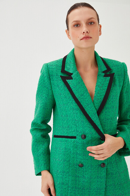 Womens Green Garni Detail Long Boucle Blazer Jacket