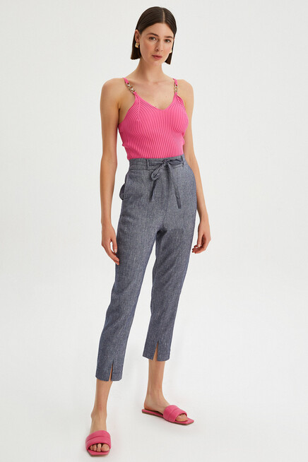 Womens Chain Detailed Strap V-Neck Knitwear Blouse