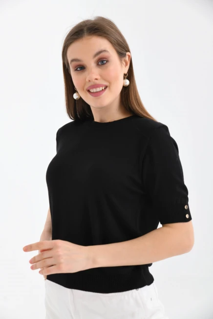 Kadın Yarım Kollu Siyah Triko